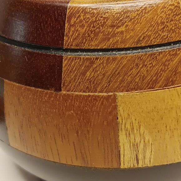 Vintage Round Inlaid Wooden Bowl Trinket  Dish With Lid MCM Parquetry 3.5"x3.5" - Picture 10 of 11